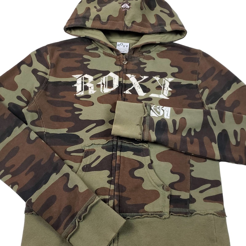 Vintage y2k Roxy Camo Zip-up Hoodie Medium